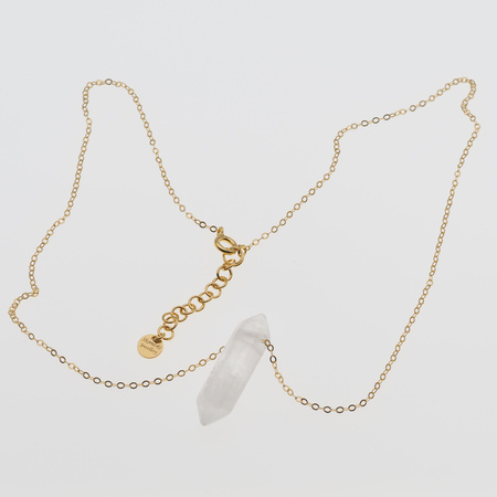 Naszyjnik - Kryształ Górski sopel na łańcuszku srebrnym złoconym