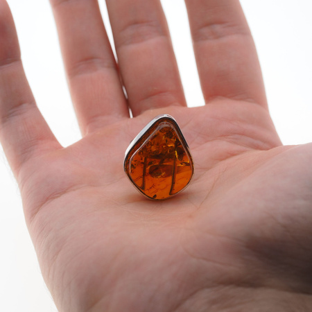Pierścionek regulowany - Koniakowy Bursztyn w srebrze