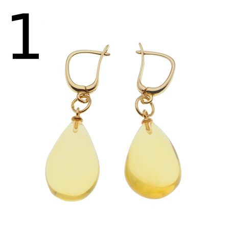 Kolczyki - przezroczysty Bursztyn łzy i srebro złocone