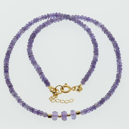 Naszyjnik regulowany - Ametyst fasetowane oponki i srebro złocone