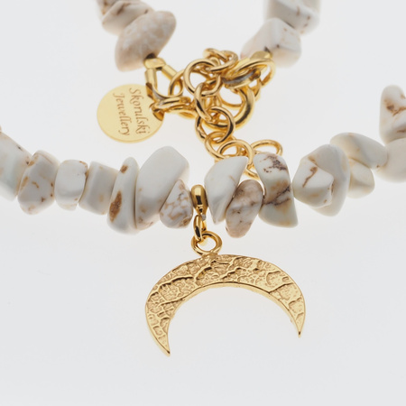 Naszyjnik chocker boho - Howlit sieczka, księżyc i srebro złocone