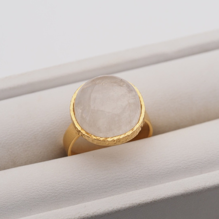 Pierścionek - Kamień Księżycowy koło i srebro złocone, młotkowane