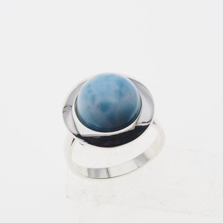 Pierścionek regulowany z okrągłym Larimarem w srebrze