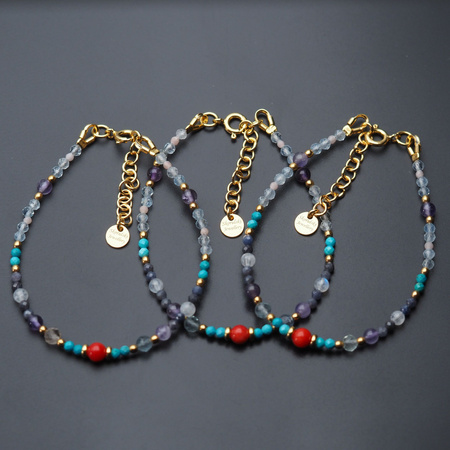 Bransoletka znak zodiaku ryby - mix kamieni i srebro złocone