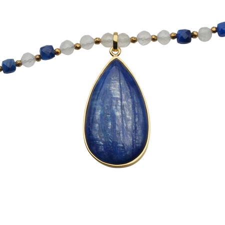 Naszyjnik z Kyanitem i Kamieniem Księżycowym – ręcznie wykonany, srebro pozłacane 925