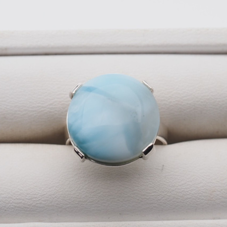 Pierścionek regulowany z okrągłym Larimarem w srebrze