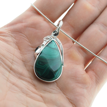 Naszyjnik - Zawieszka malachit łza w srebrze