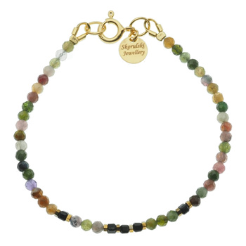 Bransoletka - cięty Turmalin kolorowy. Hematyt i srebro złocone