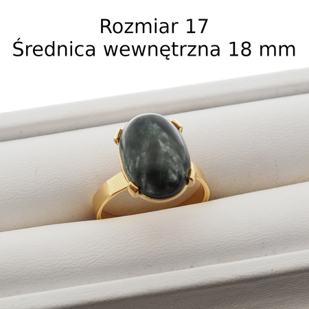 Pierścionek regulowany z owalnym Serafinitem w srebrze złoconym