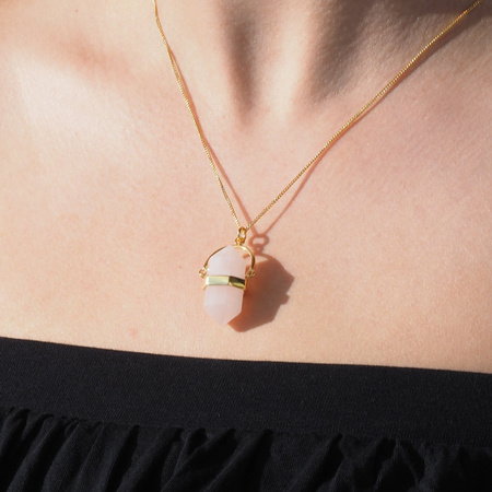 Naszyjnik - Kwarc Różowy sopel w okuciu na łańcuszku