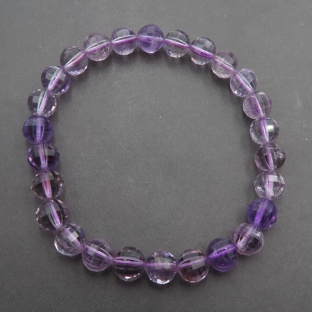 Bransoletka 18,5-19 cm na gumce - Ametyst fasetowane kulki 7mm