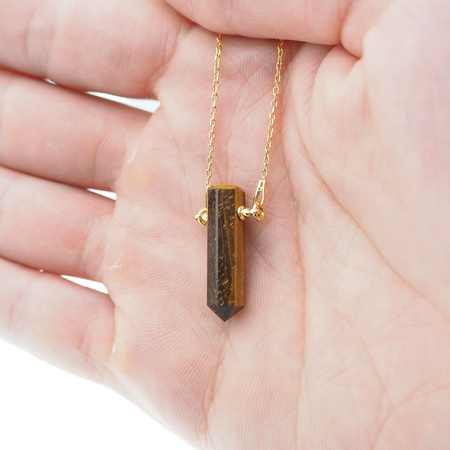 Naszyjnik - Tygrysie Oko sopel na łańcuszku srebrnym złoconym