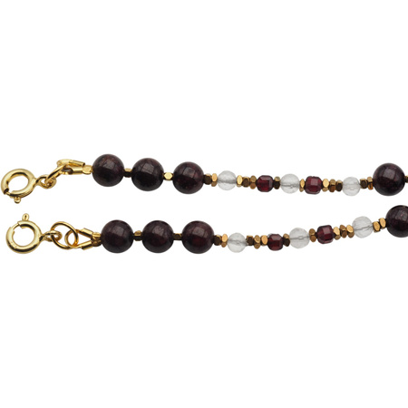 Naszyjnik z Granatem, Kryształem Górskim i Hematytem – srebro złocone 925