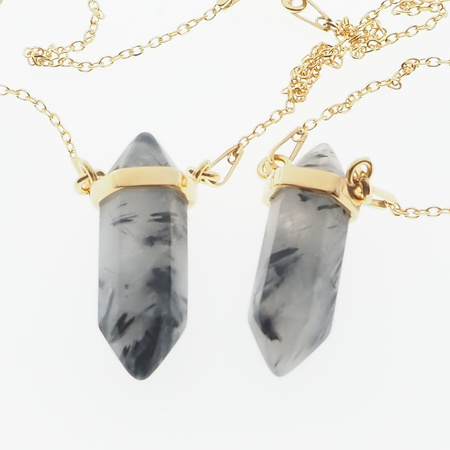 Naszyjnik - Kwarc Rutylowy sopel w okuciu srebrnym, złoconym na łańcuszku