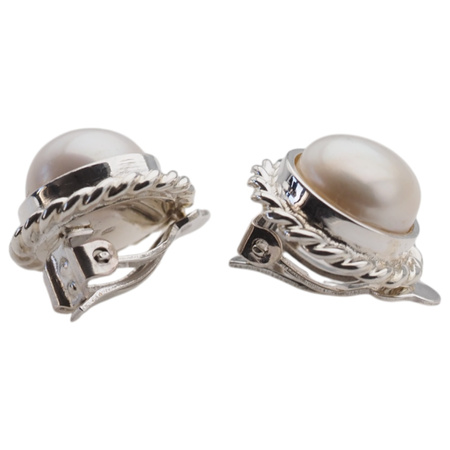 Klipsy - Perły białe koło w srebrze