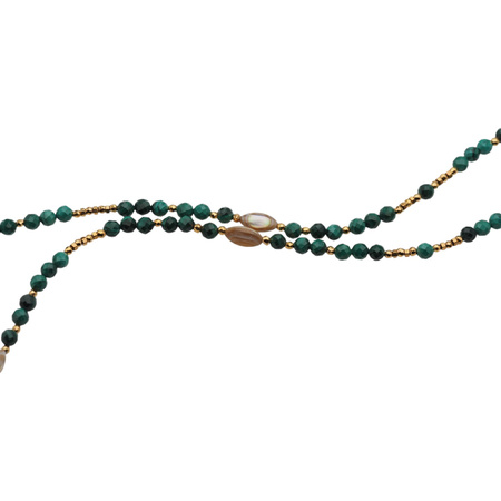 Naszyjnik długi - Malachit, muszla, hematyt i srebro złocone