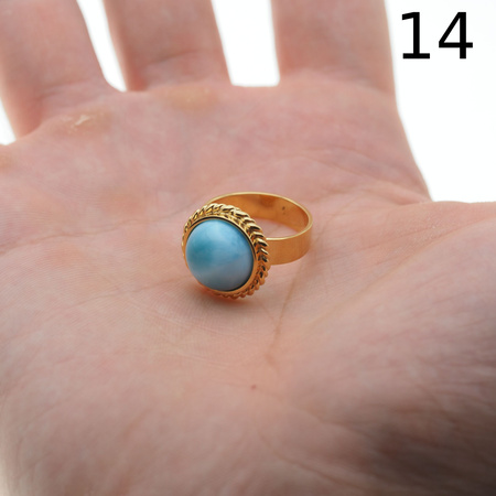 Pierścionek regulowany - okrągły Larimar 12-13mm w srebrze złoconym