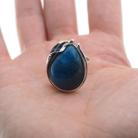 Pierścionek regulowany - Apatyt łza w srebrze oksydowanym