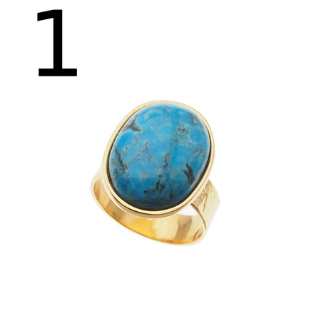 Pierścionek regulowany - Turkus owalny w złoconym srebrze młotkowanym