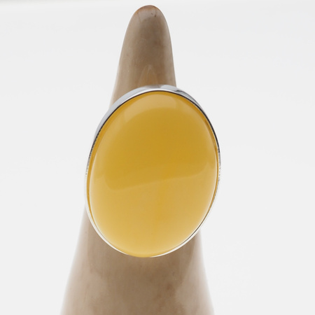 Pierścionek regulowany - Mleczny Bursztyn owal w srebrze
