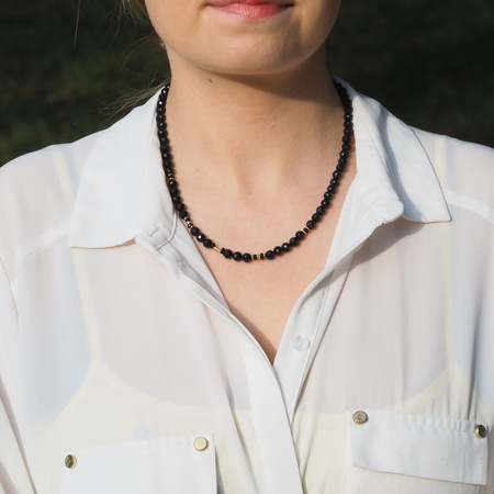 Naszyjnik - Onyks fasetowane kulki i srebro złocone