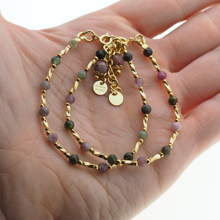 Bransoletka - Turmalin kolorowy, Hematyt złoty i srebro złocone