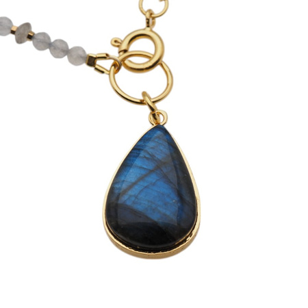 Naszyjnik z zawieszką - Labradoryt i srebro złocone