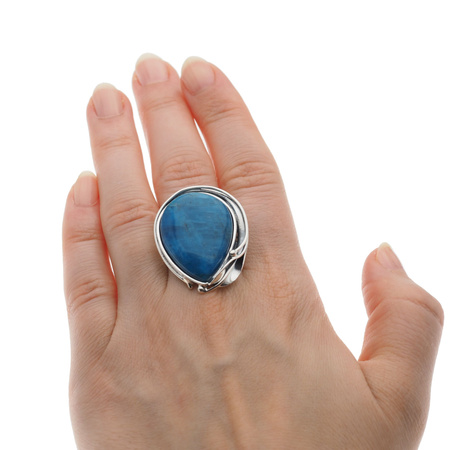 Pierścionek regulowany - Apatyt łza w srebrze oksydowanym