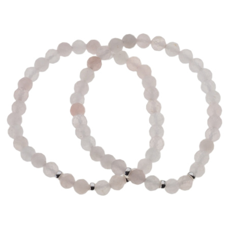 Bransoletka 19,5 cm - fasetowany Kwarc Różowy kulki i srebro