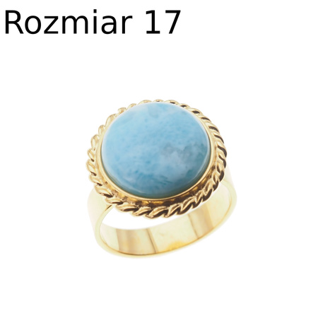 Pierścionek regulowany - okrągły Larimar w srebrze złoconym
