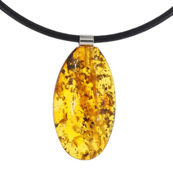 Naszyjnik na rzemieniu - Bursztyn z łuskami i srebro