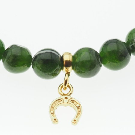 Bransoletka 18 cm - Diopsyd kulki i podkowa srebrna złocona