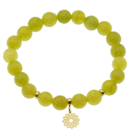 Bransoletka 17,5 cm - cięty Jadeit zielony kulki i srebro złocone