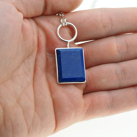 Naszyjnik srebrny z Lapisem Lazuli w kształcie prostokąta