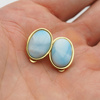 Klipsy- Larimar owal w srebrze złoconym