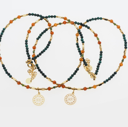 Naszyjnik mix - Malachit, Granat brązowy, Hematyt i srebro złocone