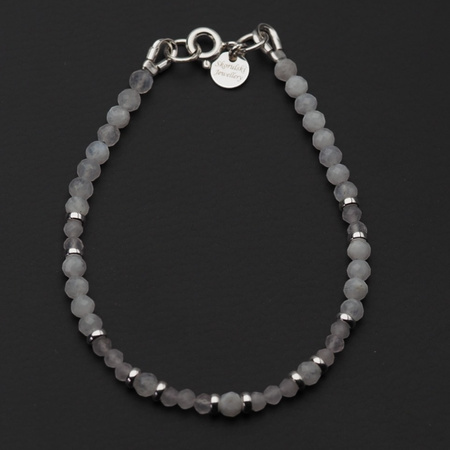 Bransoletka - Kamień Księżycowy kulki i srebro