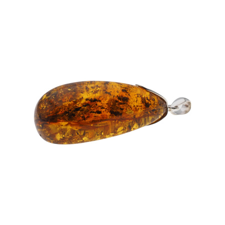 Naszyjnik na rzemieniu - Bursztyn z łuskami w srebrze