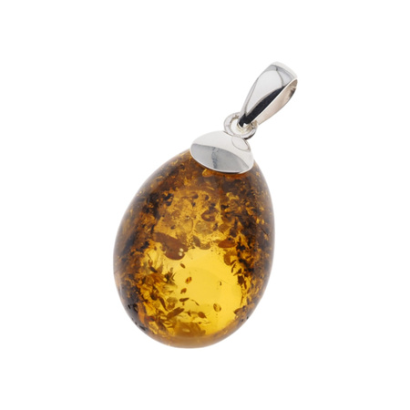 Zawieszka - zielony Bursztyn z łuskami w srebrze 