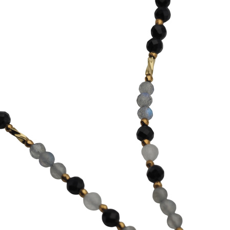 Naszyjnik - Labradoryt, Turmalin, Kamień Księżycowy, srebro pozłacane 925