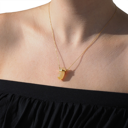 Naszyjnik - Cytryn (Kwarc Żółty) sopel w okuciu na łańcuszku złoconym