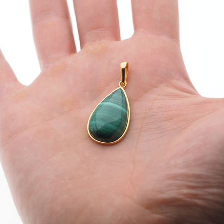 Zawieszka - malachit łza 27x16mm w srebrze złoconym
