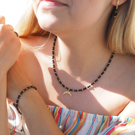 Bransoletka regulowana - Spinel fasetowane kulki, Hematyt i srebro złocone