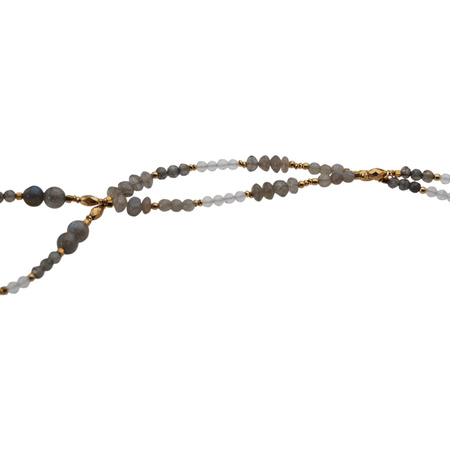 Naszyjnik - Labradoryt, kryształ górski hematyt i srebro złocone