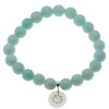 Bransoletka 18 cm - Jadeit miętowy kulki i srebrna zawieszka słońce