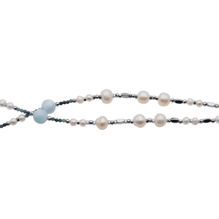 Naszyjnik z zawieszką - Larimar, Perła, Turmalin niebieski i srebro 