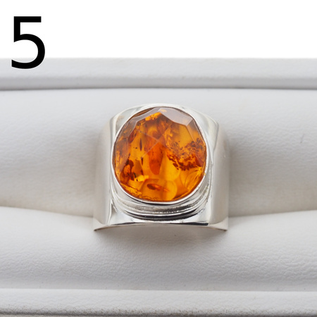 Pierścionek sygnet - Koniakowy Bursztyn fasetowany w srebrze (różne rozmiary)