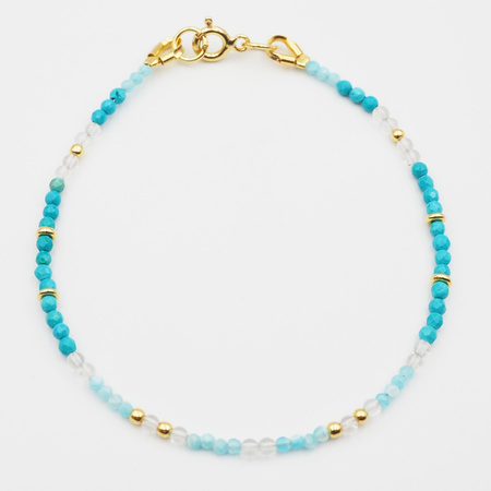 Bransoletka - Turkus, Apatyt, Kryształ Górski i srebro złocone