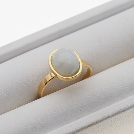 Pierścionek regulowany - Kamień Księżycowy owal i srebro złocone