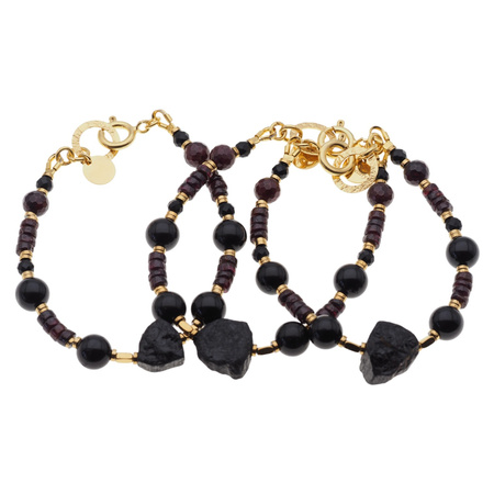 Bransoletka - Turmalin czarny, Granat i srebro złocone